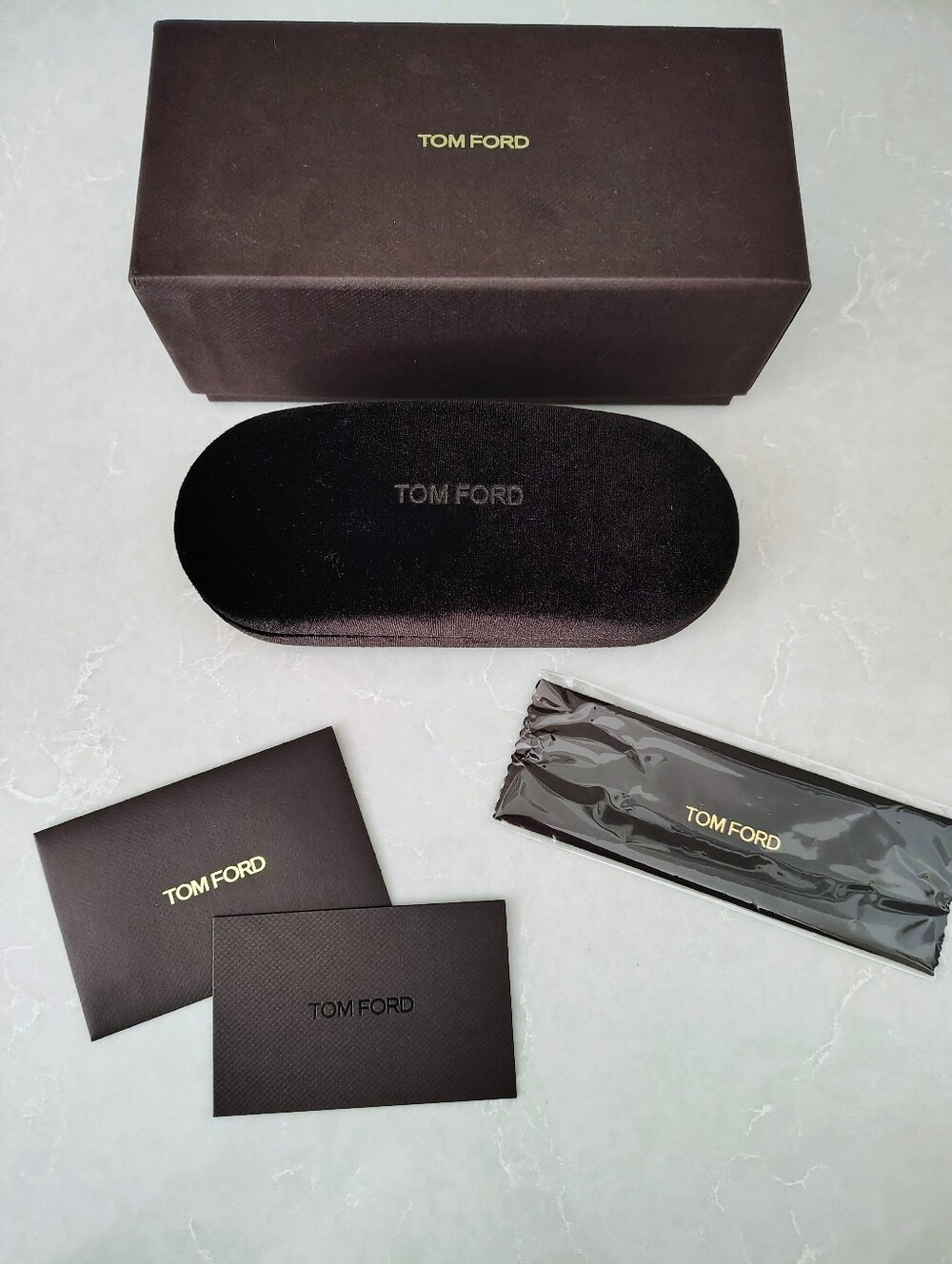 TOM FORD Authentic Eyewear Packaging Set Box,Velvet Hard Case, Cloth, Card Brown